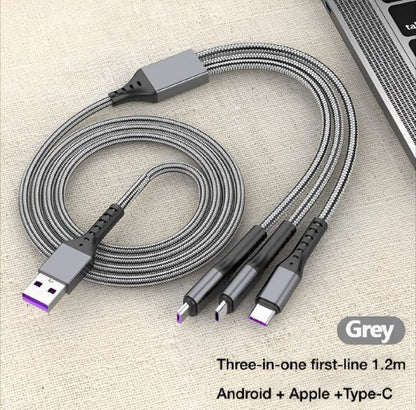 3-in-1 Fast Charging Cable with Lightning, Micro USB, and Type-C